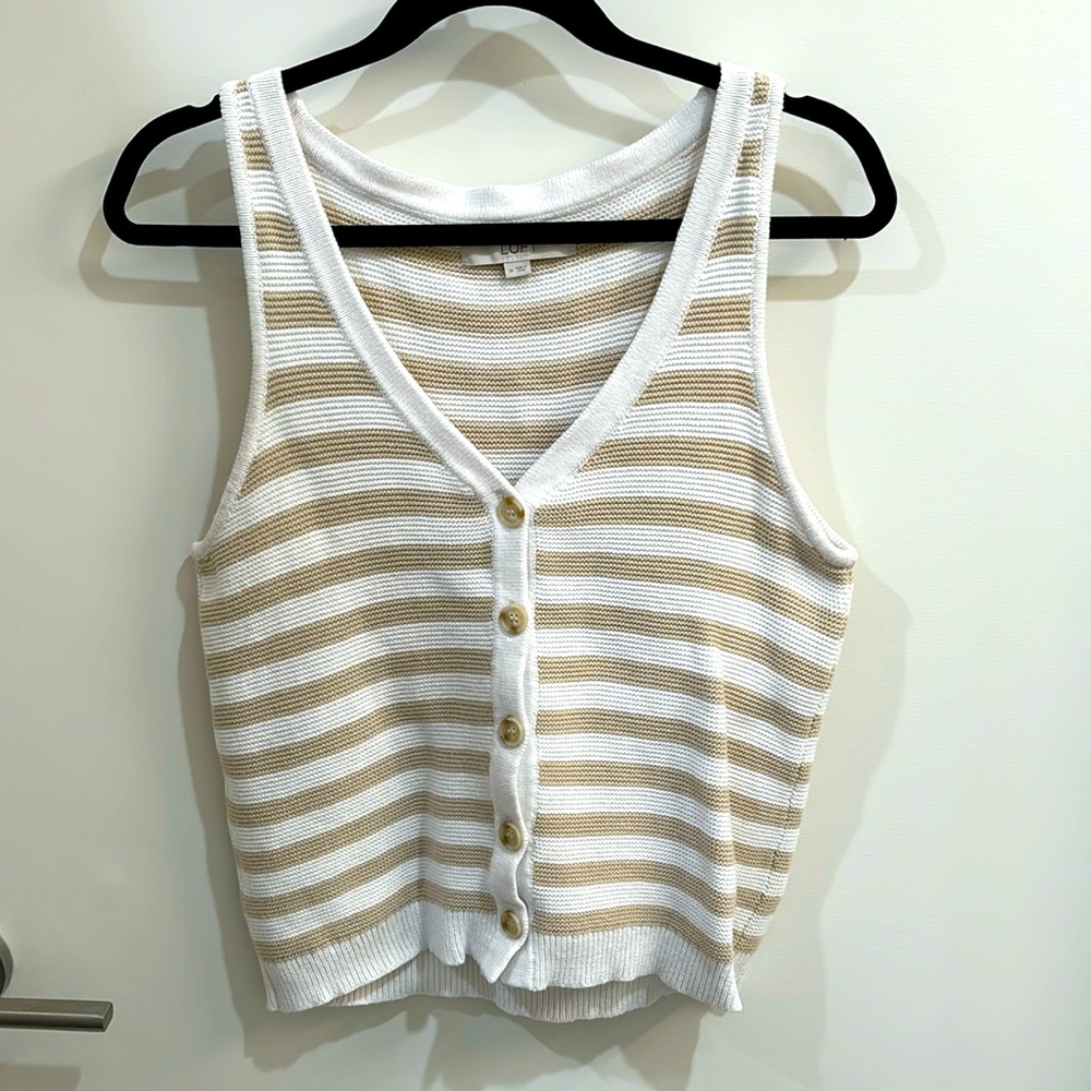 LOFT Tan and White Sweater Tank